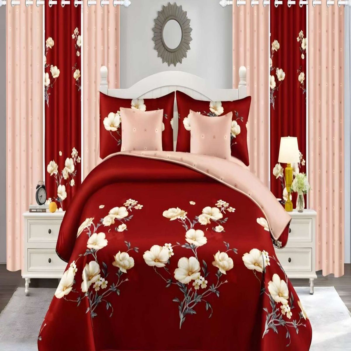 GENERICO - CUBRECAMA COLCHA 9 PIEZAS 2 PLAZAS QUILT MAS SABANAS MAS CORTINA DE TELA