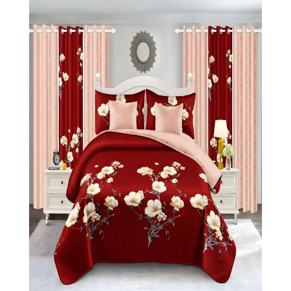 GENERICO - CUBRECAMA COLCHA 9 PIEZAS 2 PLAZAS QUILT MAS SABANAS MAS CORTINA DE TELA