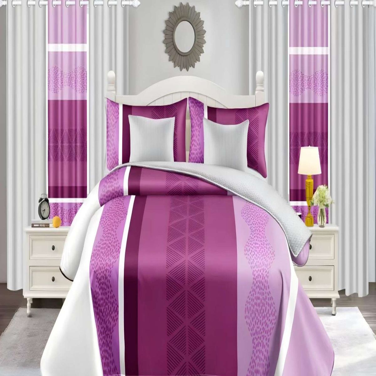 GENERICO - CUBRECAMA COLCHA 9 PIEZAS 2 PLAZAS QUILT MAS SABANAS MAS CORTINA DE TELA