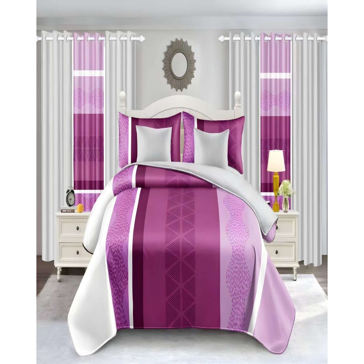 GENERICO - CUBRECAMA COLCHA 9 PIEZAS 2 PLAZAS QUILT MAS SABANAS MAS CORTINA DE TELA