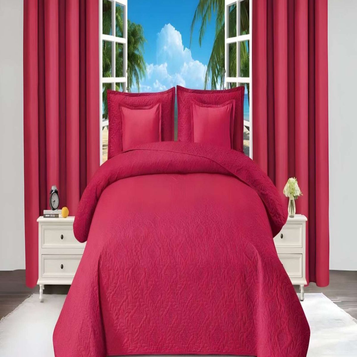 GENERICO - CUBRECAMA COLCHA 9 PIEZAS 2 PLAZAS QUILT MAS SABANAS MAS CORTINA DE TELA