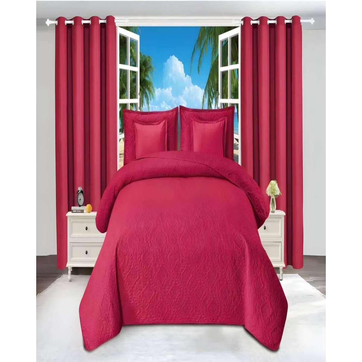 GENERICO - CUBRECAMA COLCHA 9 PIEZAS 2 PLAZAS QUILT MAS SABANAS MAS CORTINA DE TELA