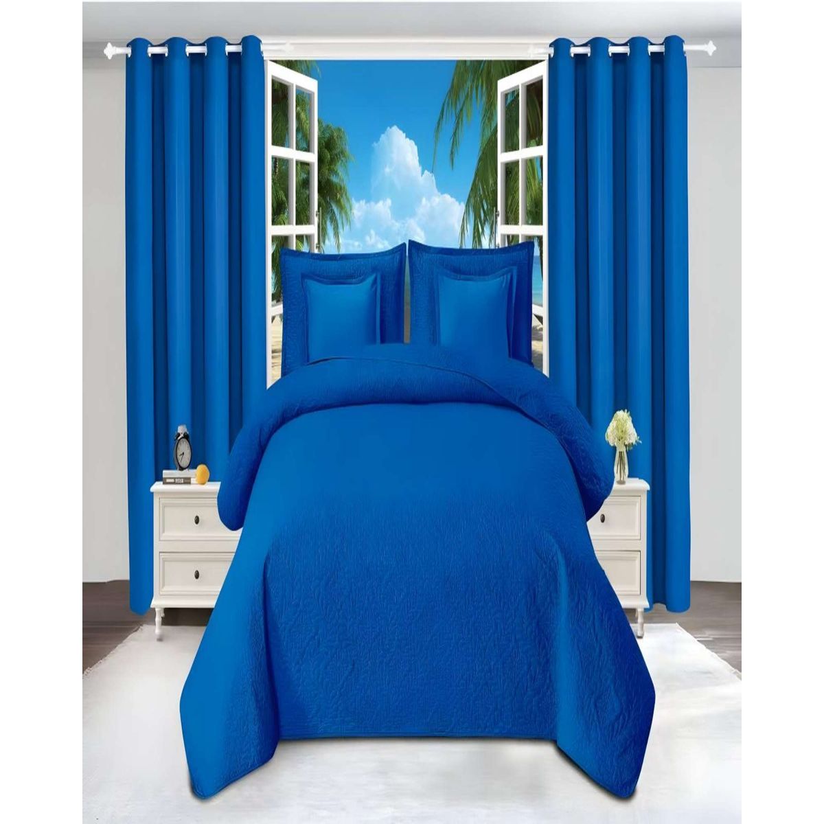 GENERICO - CUBRECAMA COLCHA 9 PIEZAS 2 PLAZAS QUILT MAS SABANAS MAS CORTINA DE TELA