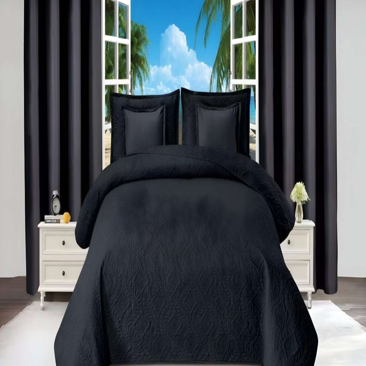 GENERICO - CUBRECAMA COLCHA 9 PIEZAS 2 PLAZAS QUILT MAS SABANAS MAS CORTINA DE TELA