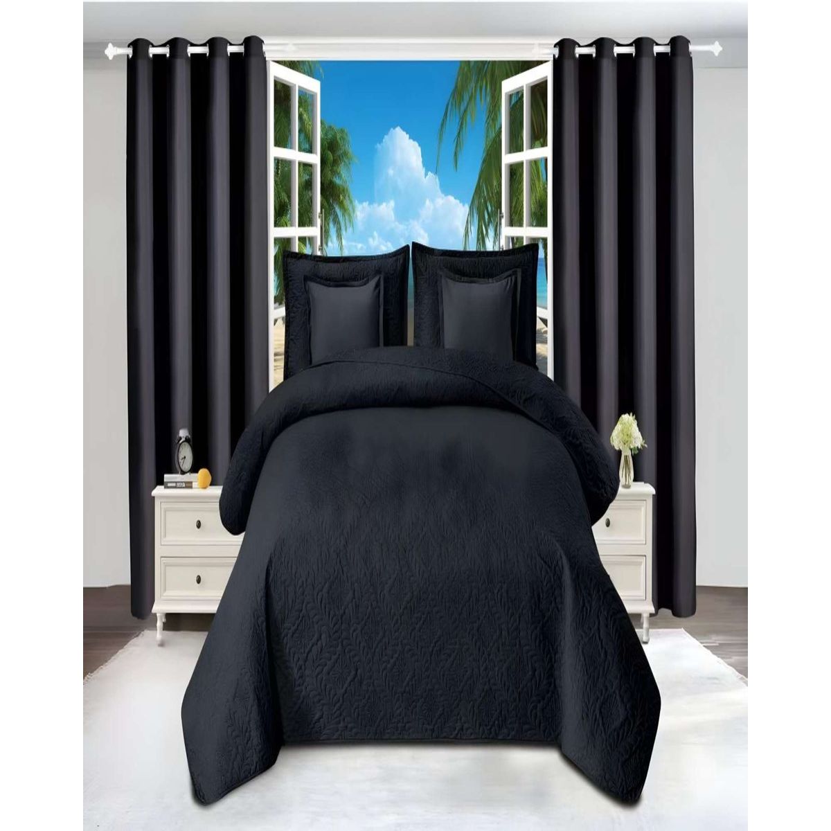 GENERICO - CUBRECAMA COLCHA 9 PIEZAS 2 PLAZAS QUILT MAS SABANAS MAS CORTINA DE TELA