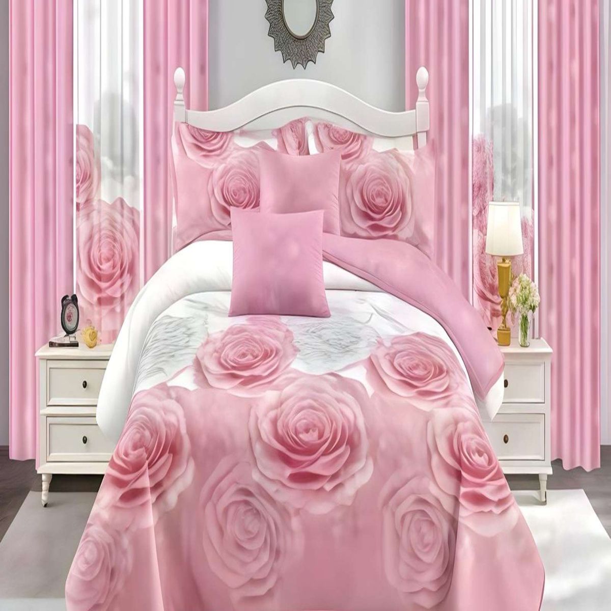 GENERICO - CUBRECAMA COLCHA 9 PIEZAS 2 PLAZAS QUILT MAS SABANAS MAS CORTINA DE TELA