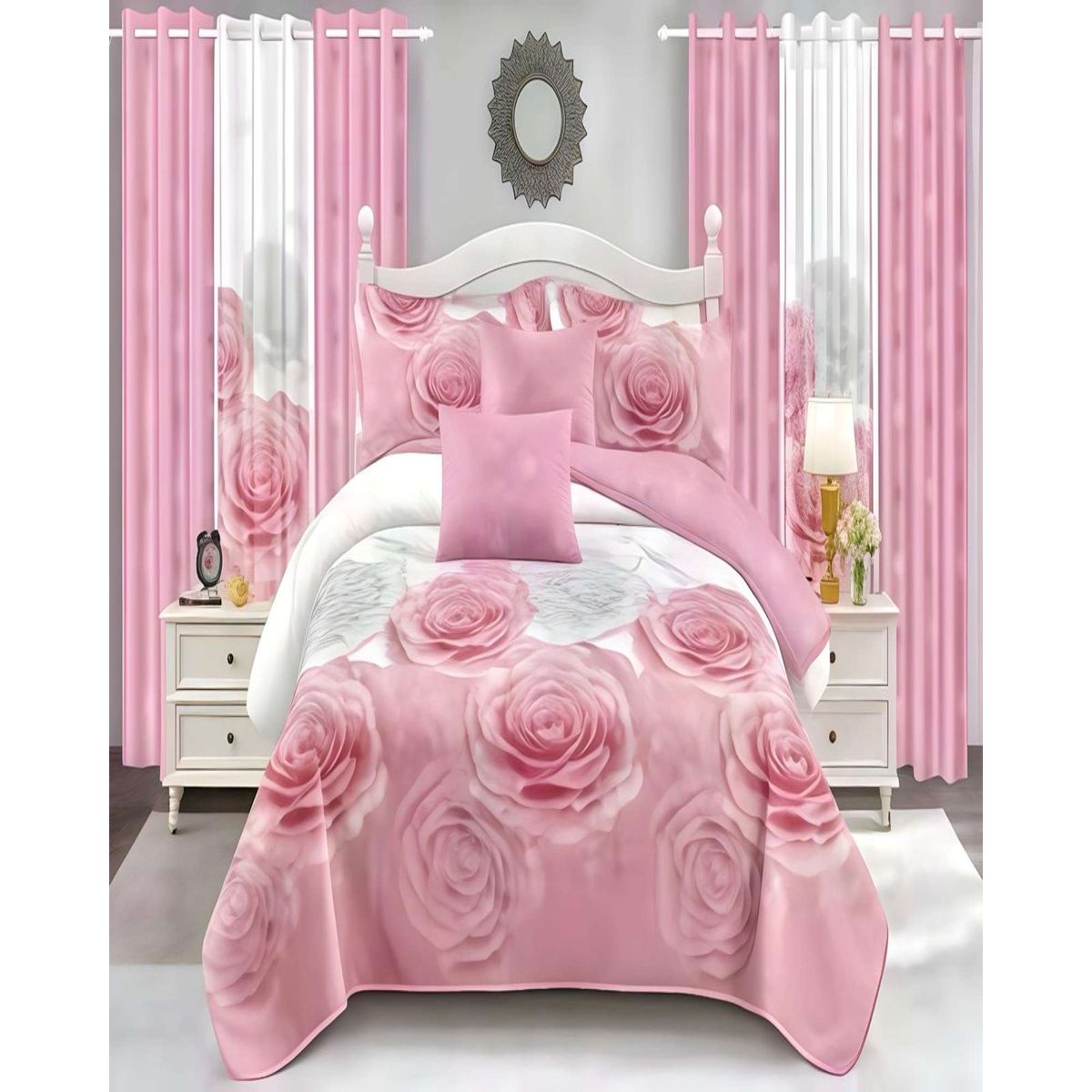 GENERICO - CUBRECAMA COLCHA 9 PIEZAS 2 PLAZAS QUILT MAS SABANAS MAS CORTINA DE TELA