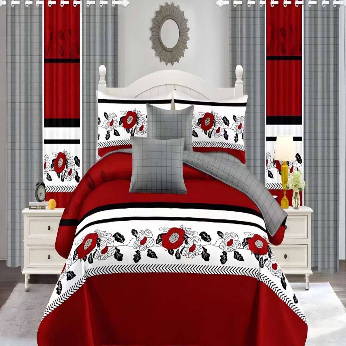 GENERICO - CUBRECAMA COLCHA 9 PIEZAS 2 PLAZAS QUILT MAS SABANAS MAS CORTINA DE TELA