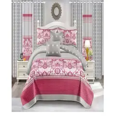 GENERICO - CUBRECAMA COLCHA 9 PIEZAS 2 PLAZAS QUILT MAS SABANAS MAS CORTINA DE TELA