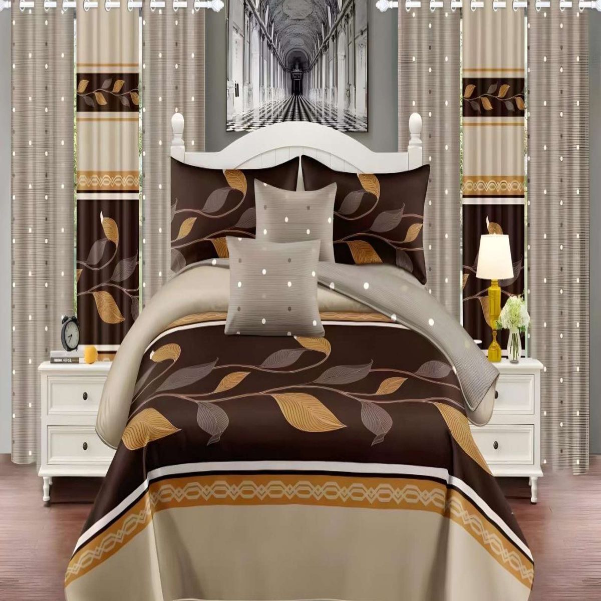 GENERICO - CUBRECAMA COLCHA 9 PIEZAS 2 PLAZAS QUILT MAS SABANAS MAS CORTINA DE TELA