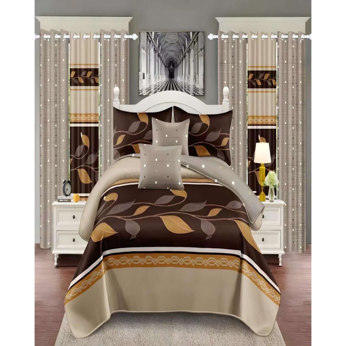 GENERICO - CUBRECAMA COLCHA 9 PIEZAS 2 PLAZAS QUILT MAS SABANAS MAS CORTINA DE TELA