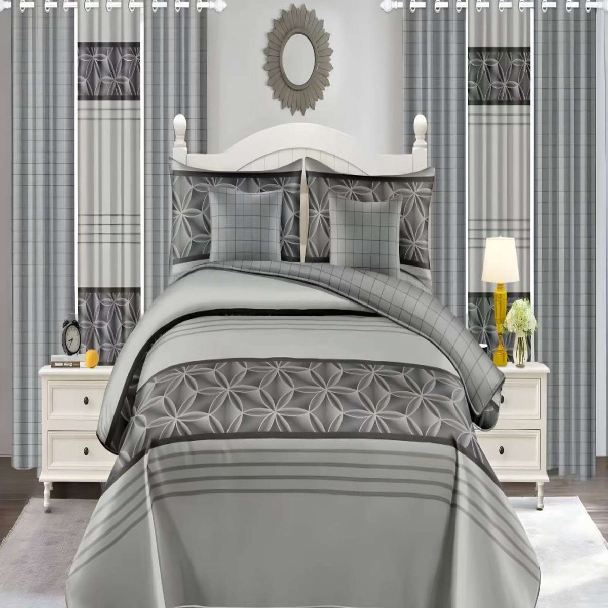 GENERICO - CUBRECAMA COLCHA 9 PIEZAS 2 PLAZAS QUILT MAS SABANAS MAS CORTINA DE TELA