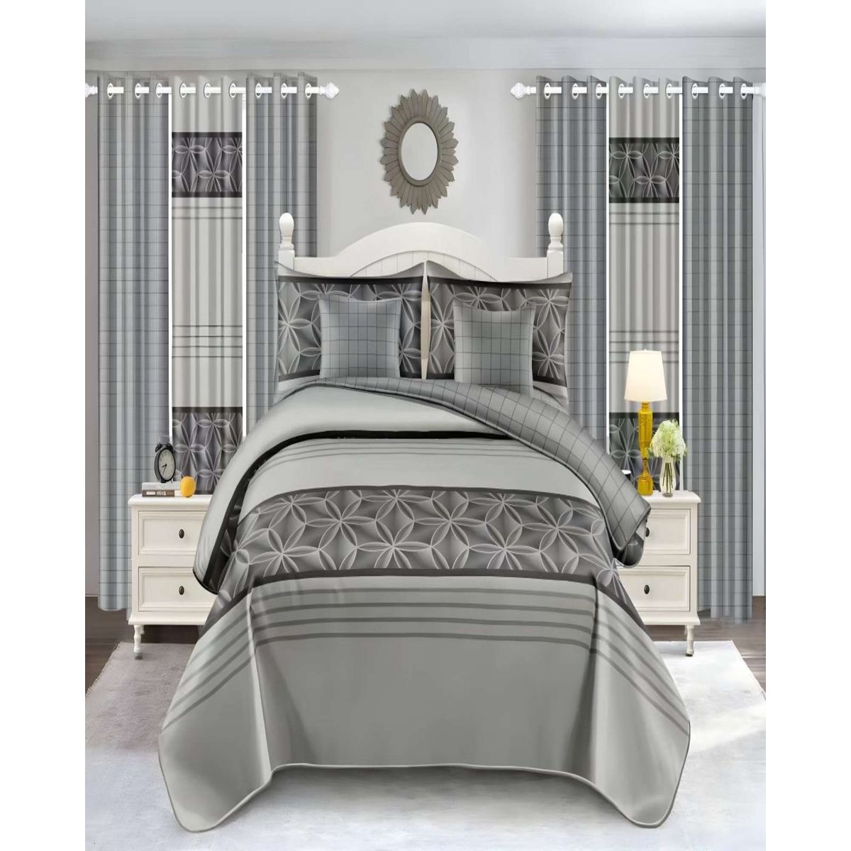 GENERICO - CUBRECAMA COLCHA 9 PIEZAS 2 PLAZAS QUILT MAS SABANAS MAS CORTINA DE TELA