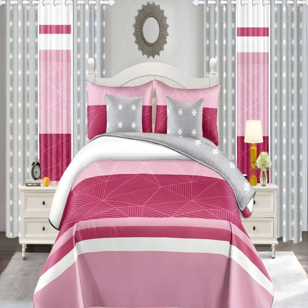 GENERICO - CUBRECAMA COLCHA 9 PIEZAS 2 PLAZAS QUILT MAS SABANAS MAS CORTINA DE TELA