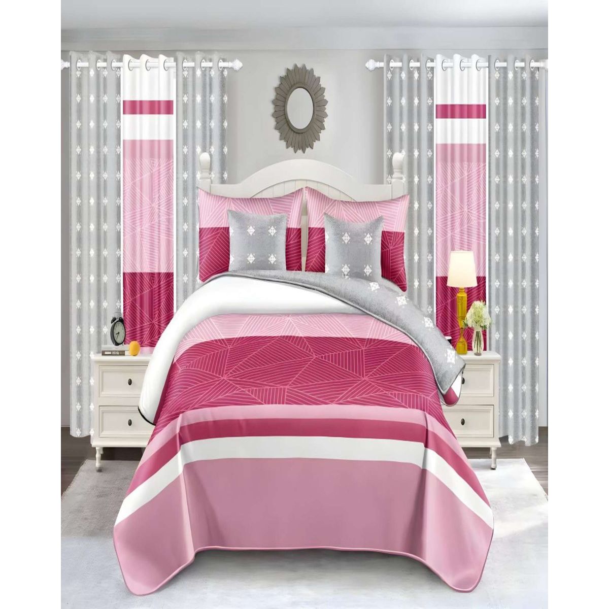 GENERICO - CUBRECAMA COLCHA 9 PIEZAS 2 PLAZAS QUILT MAS SABANAS MAS CORTINA DE TELA