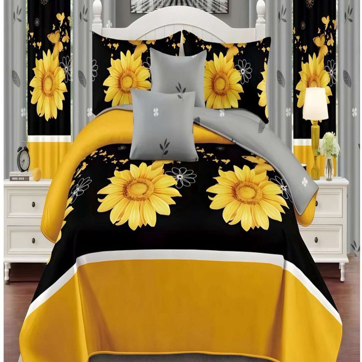 GENERICO - CUBRECAMA COLCHA 9 PIEZAS 2 PLAZAS QUILT MAS SABANAS MAS CORTINA DE TELA