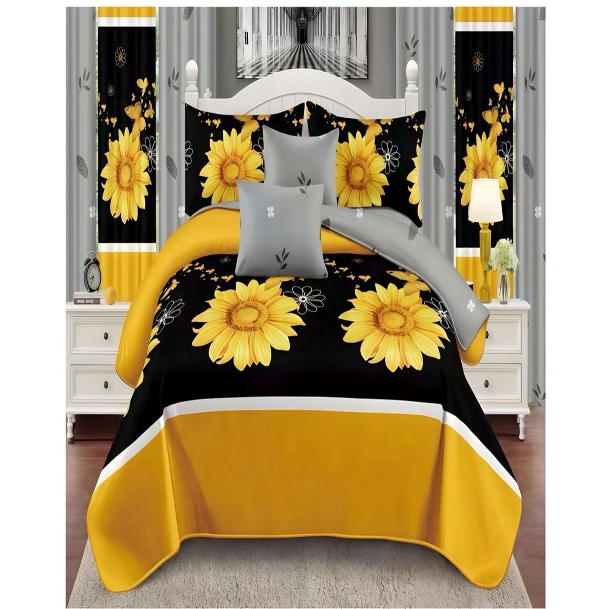 GENERICO - CUBRECAMA COLCHA 9 PIEZAS 2 PLAZAS QUILT MAS SABANAS MAS CORTINA DE TELA