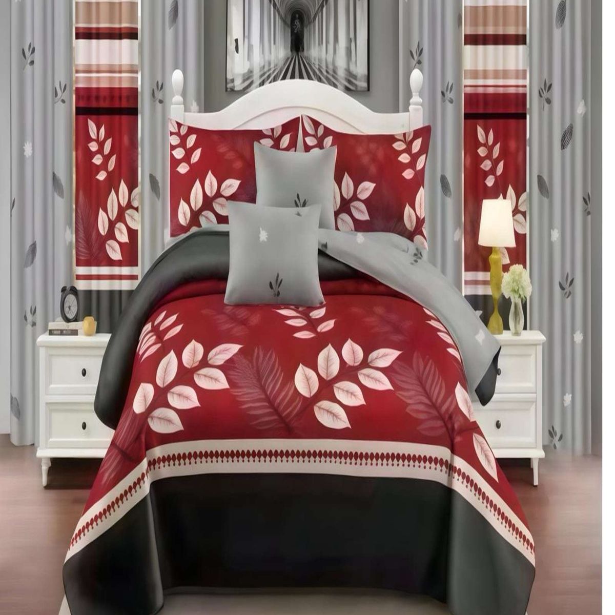 GENERICO - CUBRECAMA COLCHA 9 PIEZAS 2 PLAZAS QUILT MAS SABANAS MAS CORTINA DE TELA