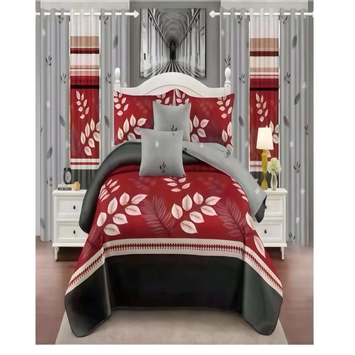 GENERICO - CUBRECAMA COLCHA 9 PIEZAS 2 PLAZAS QUILT MAS SABANAS MAS CORTINA DE TELA