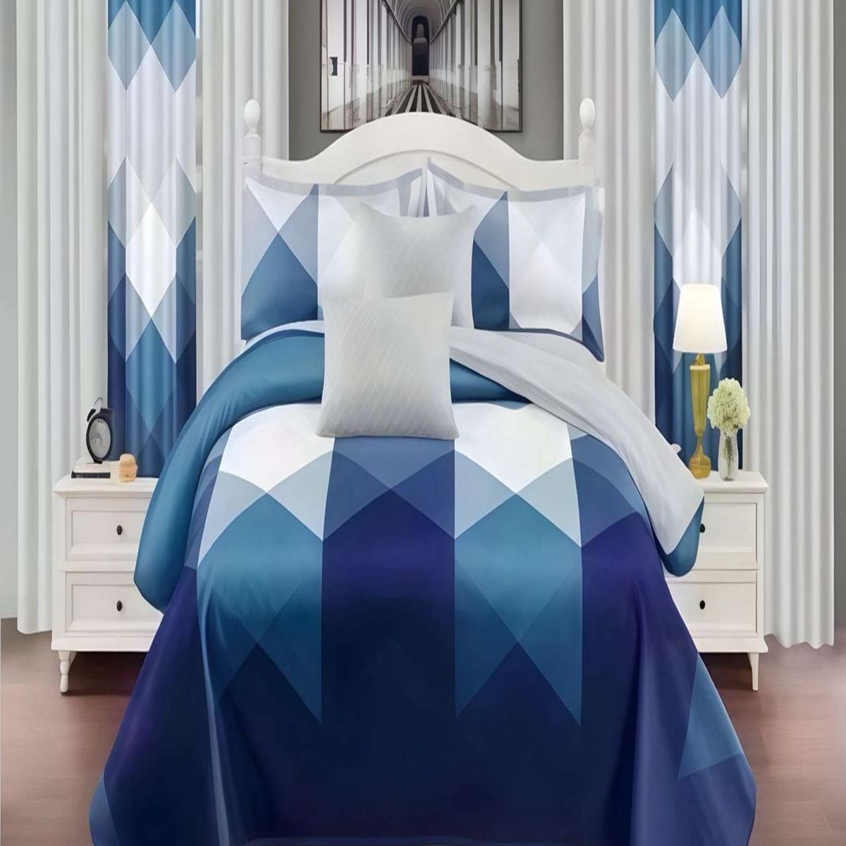 GENERICO - CUBRECAMA COLCHA 9 PIEZAS 2 PLAZAS QUILT MAS SABANAS MAS CORTINA DE TELA