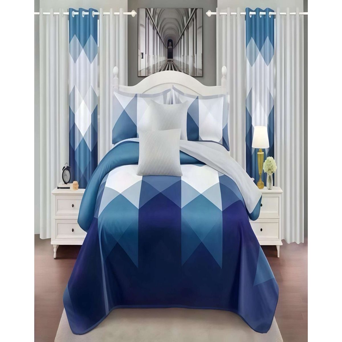 GENERICO - CUBRECAMA COLCHA 9 PIEZAS 2 PLAZAS QUILT MAS SABANAS MAS CORTINA DE TELA