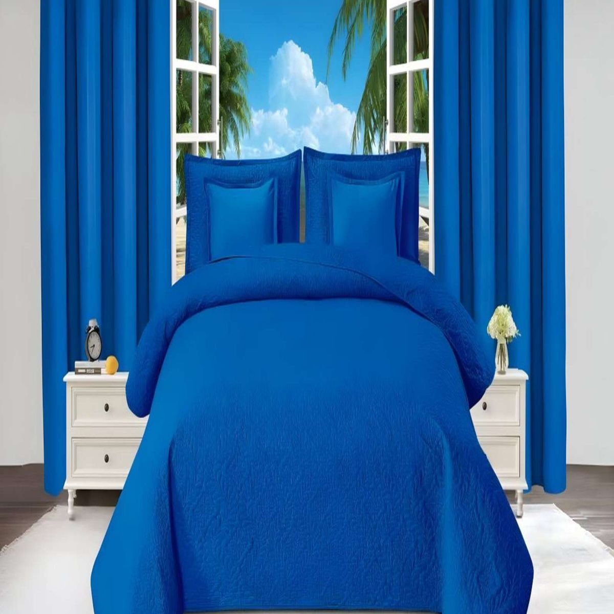 GENERICO - CUBRECAMA COLCHA 9 PIEZAS 2 PLAZAS QUILT MAS SABANAS MAS CORTINA DE TELA