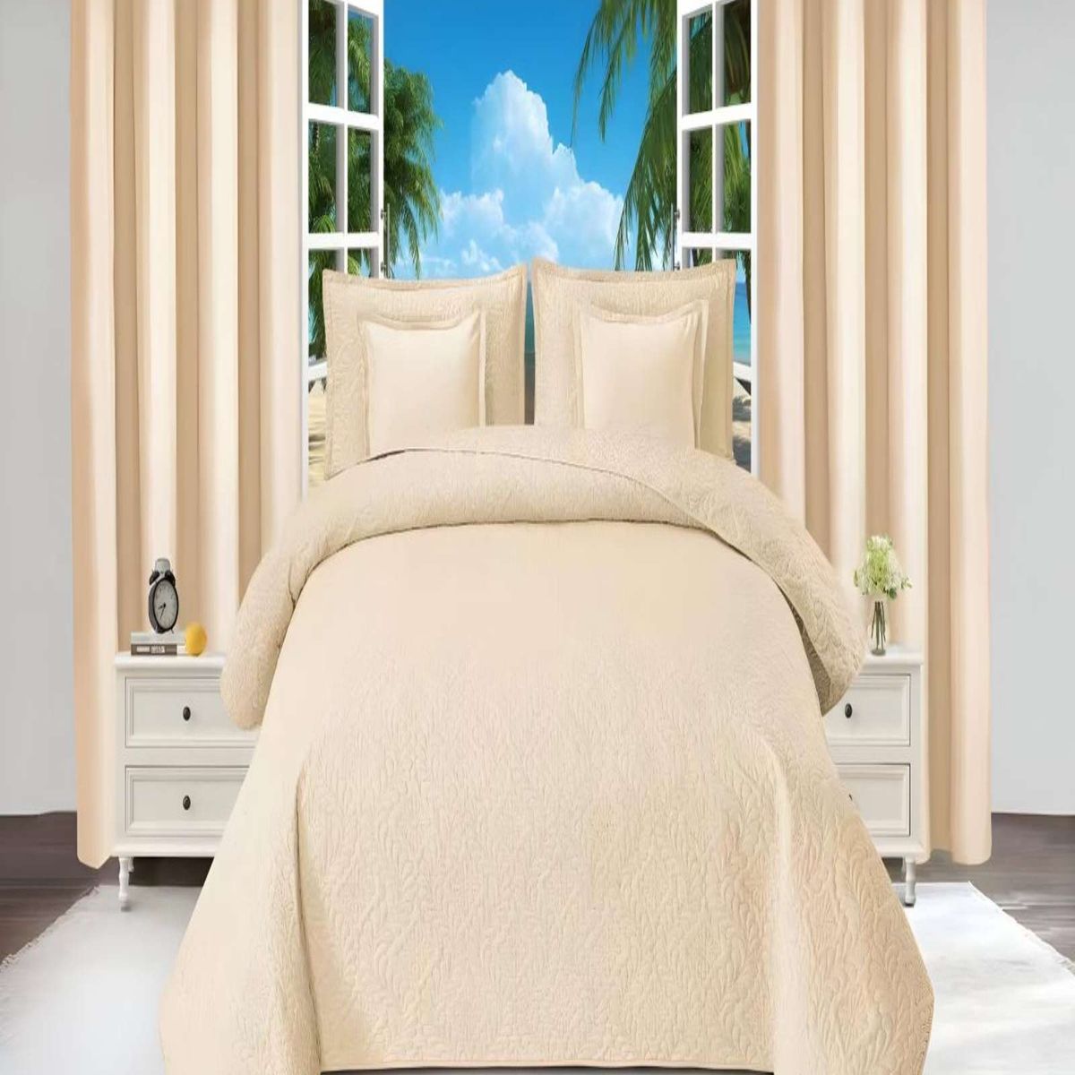 GENERICO - CUBRECAMA COLCHA 9 PIEZAS 2 PLAZAS QUILT MAS SABANAS MAS CORTINA DE TELA