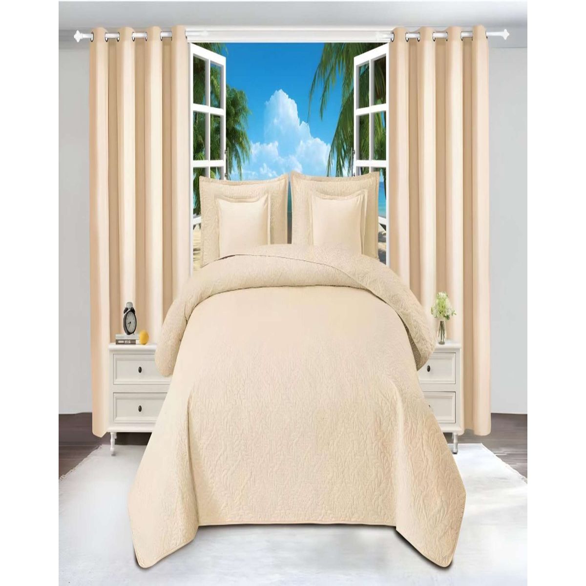 GENERICO - CUBRECAMA COLCHA 9 PIEZAS 2 PLAZAS QUILT MAS SABANAS MAS CORTINA DE TELA