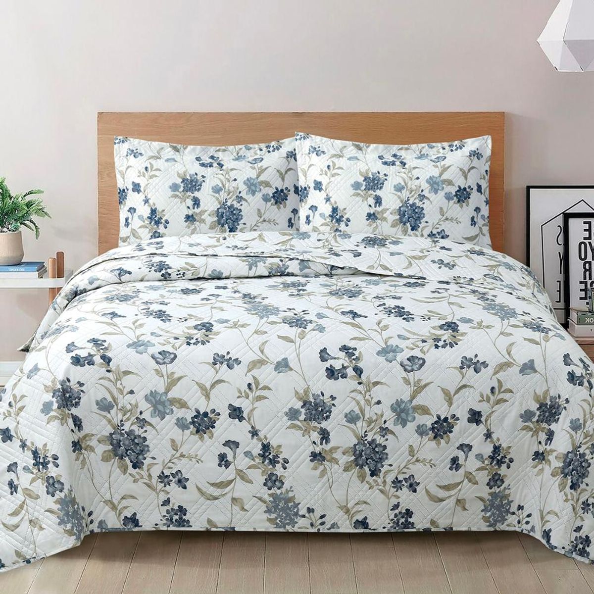 ANDES - Quilt Andes Estampado Hojas Azul