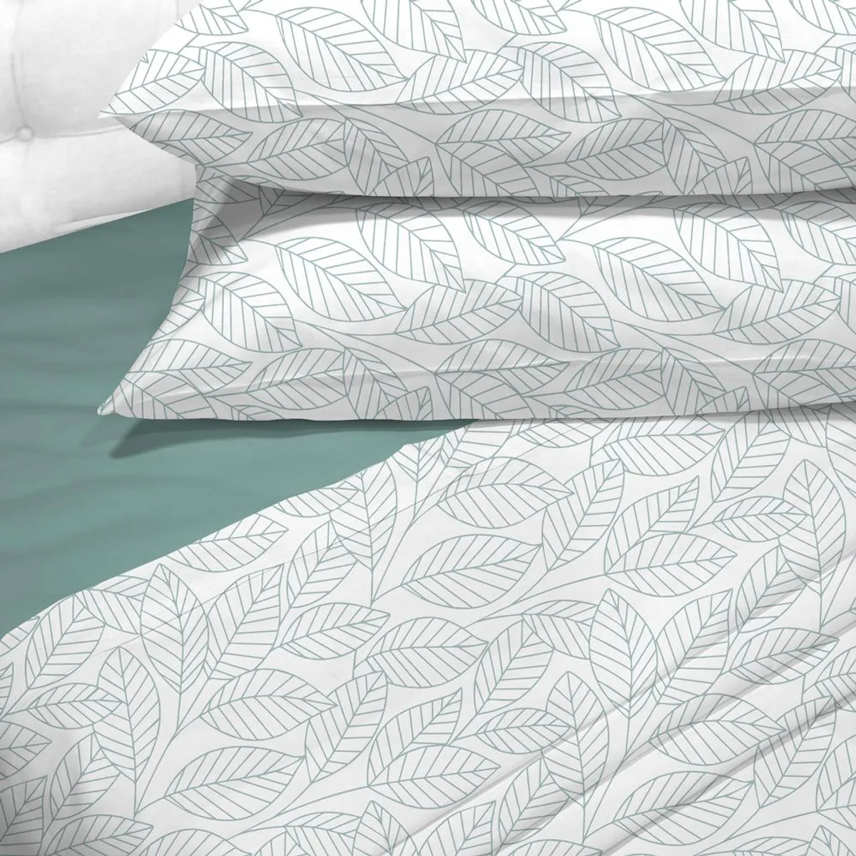 ANDES - Sabanas Andes 180 Hilos Estampada Hojas Turquesa 2 Plazas