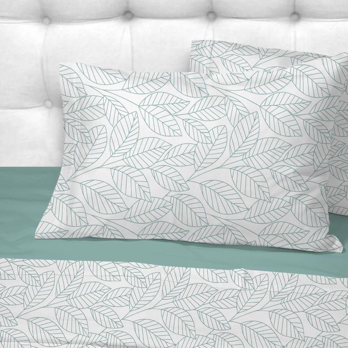 ANDES - Sabanas Andes 180 Hilos Estampada Hojas Turquesa 2 Plazas