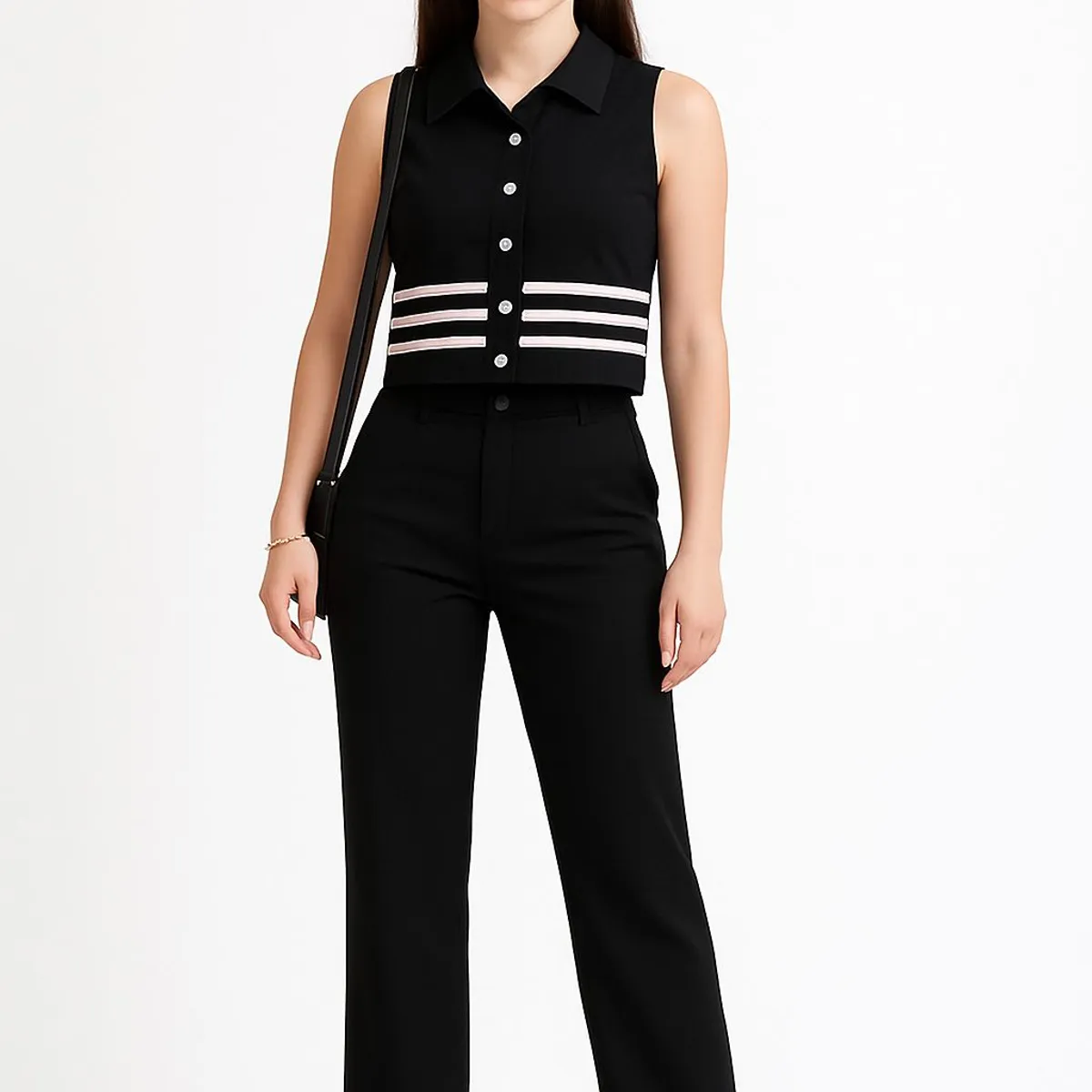 XPRESS RECHARGE - Conjunto femenino elegante sin mangas con detalles en negro