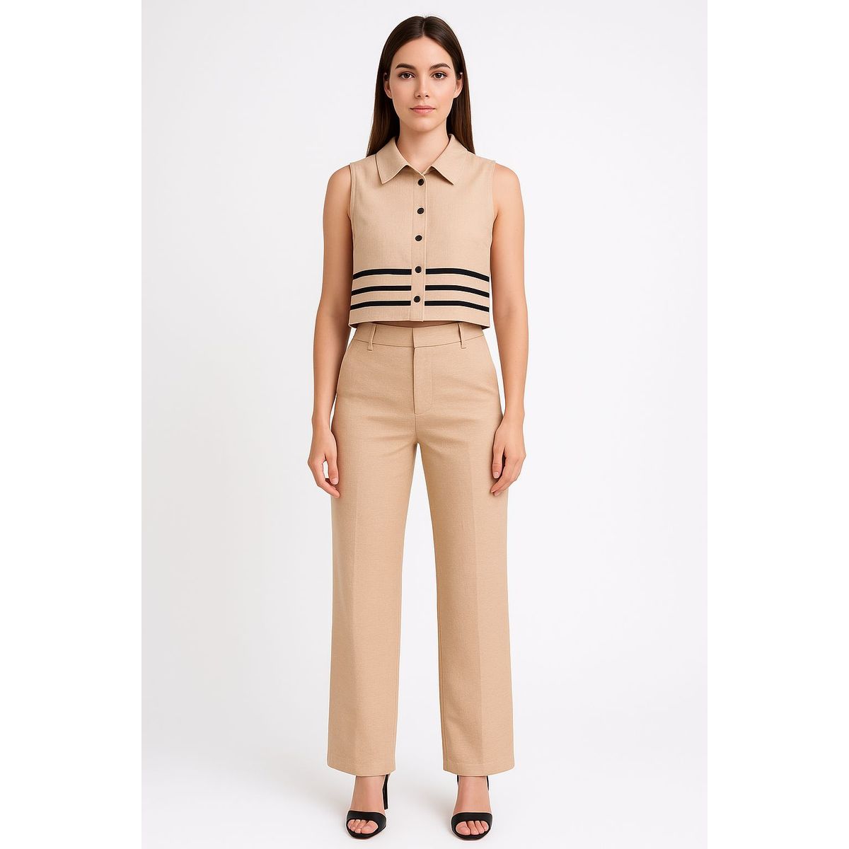 XPRESS RECHARGE - Conjunto femenino elegante sin mangas con detalles en negro
