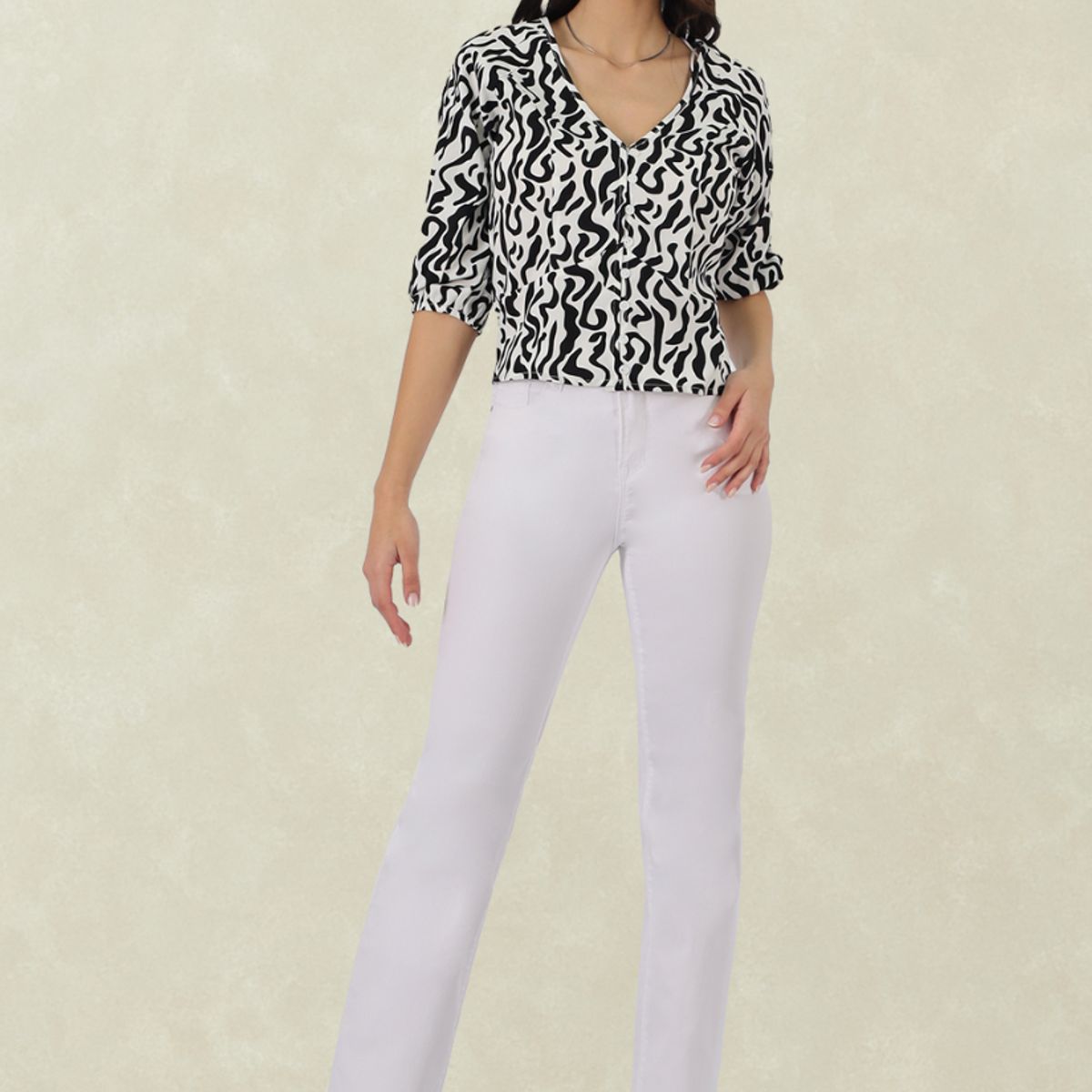 TENTATION - Pantalon Gabardina Recto  Tiro Alto Blanco