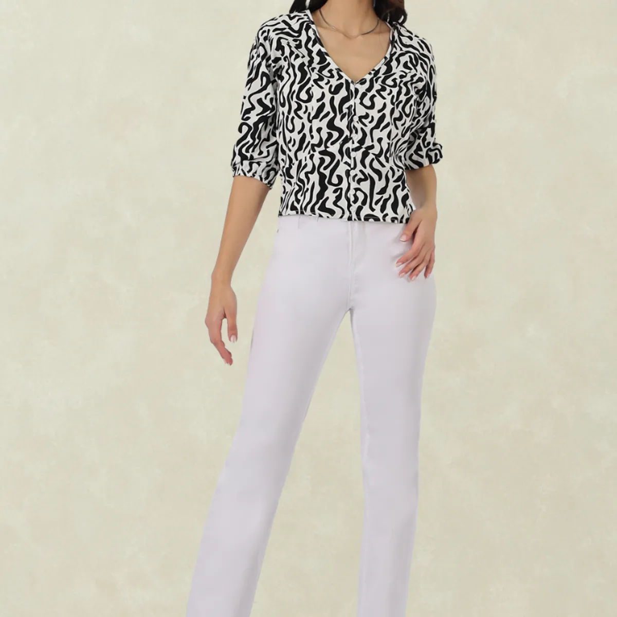 TENTATION - Pantalon Gabardina Recto  Tiro Alto Blanco