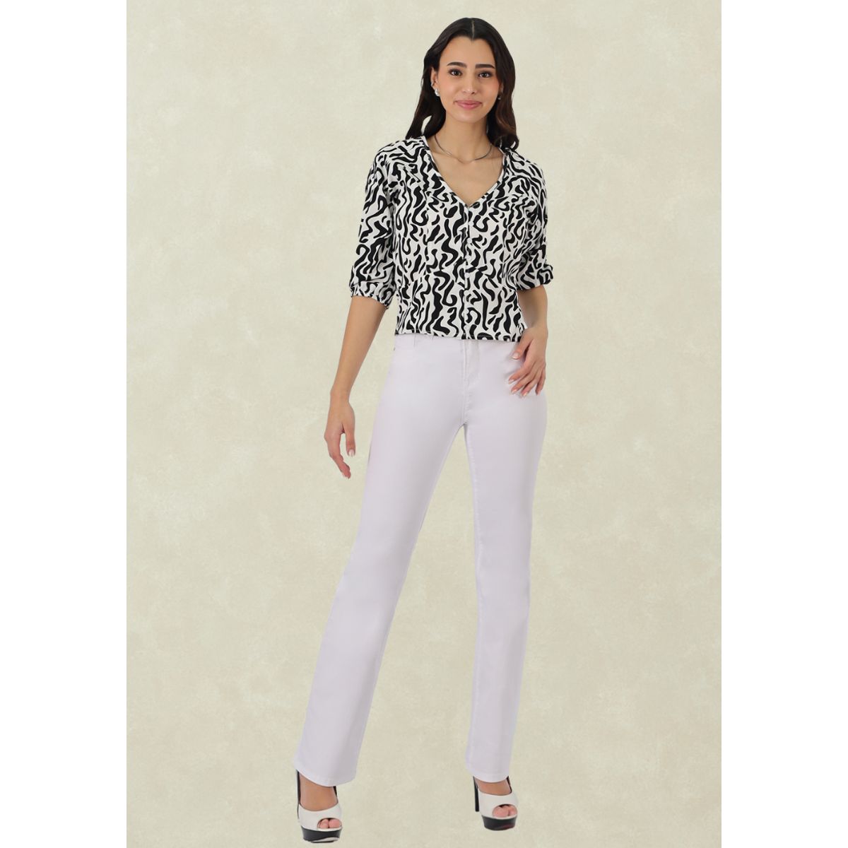 TENTATION - Pantalon Gabardina Recto  Tiro Alto Blanco