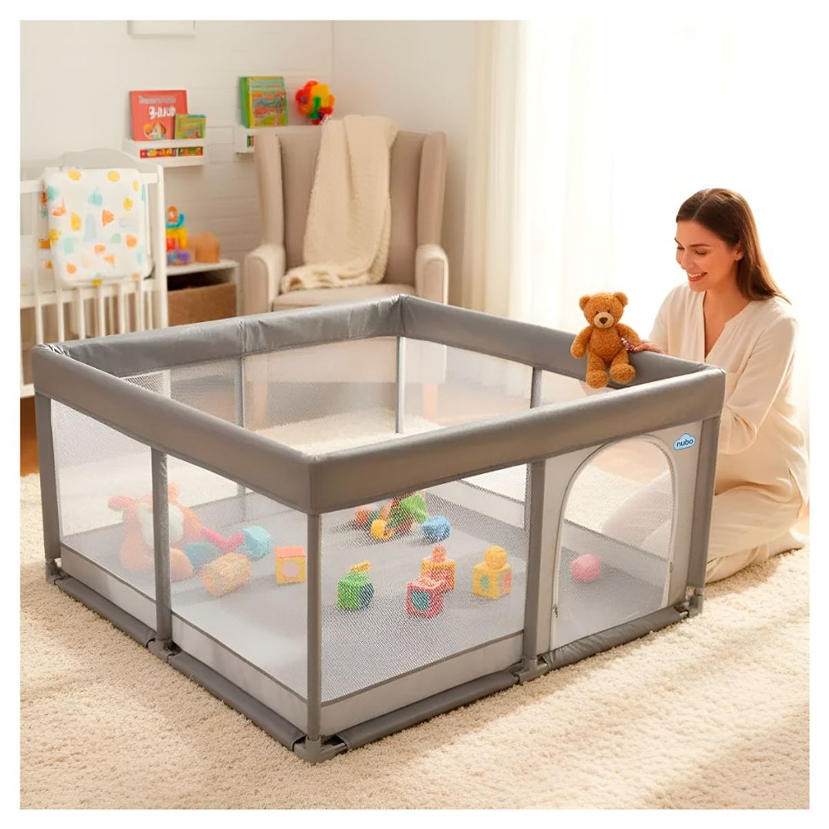 HOMEBRANDT - Corral Infantil Bebe Malla Tela Oxford Con Pelota De 120x120