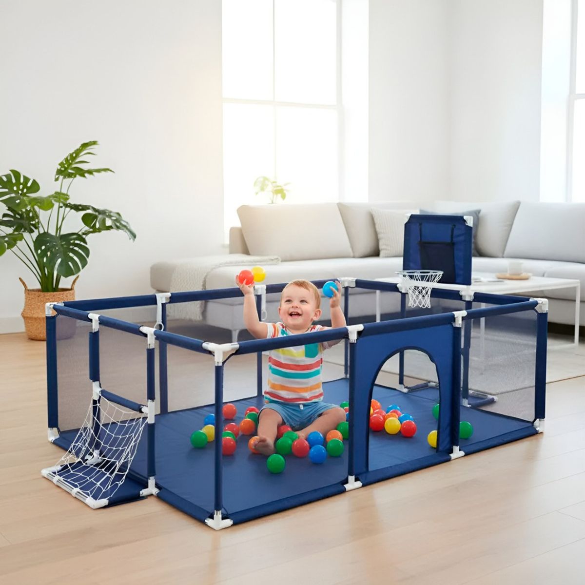 HOMEBRANDT - Corral Infantil 3 en 1 Juegos Malla Tela Oxford De 180x120cm