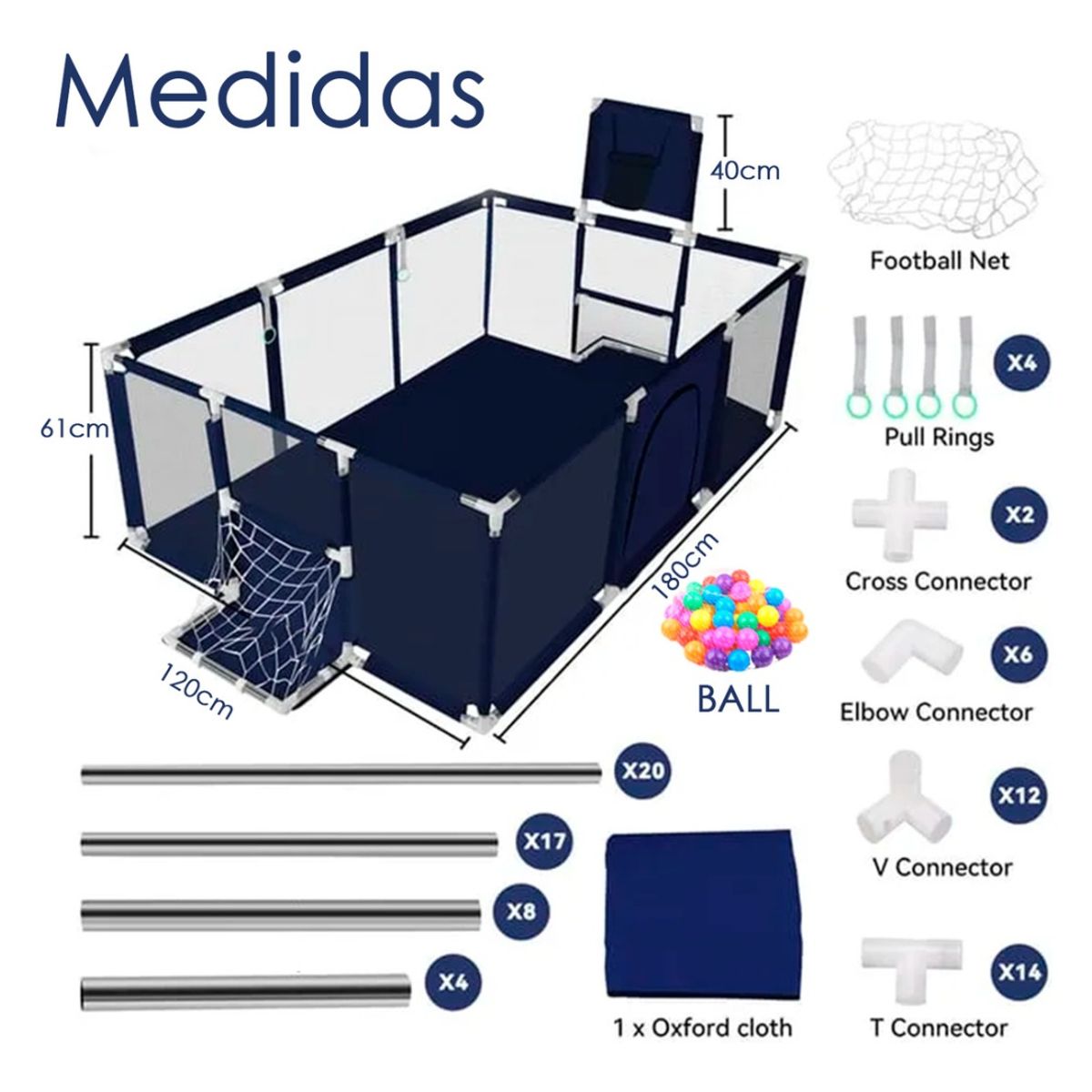 HOMEBRANDT - Corral Infantil 3 en 1 Juegos Malla Tela Oxford De 180x120cm