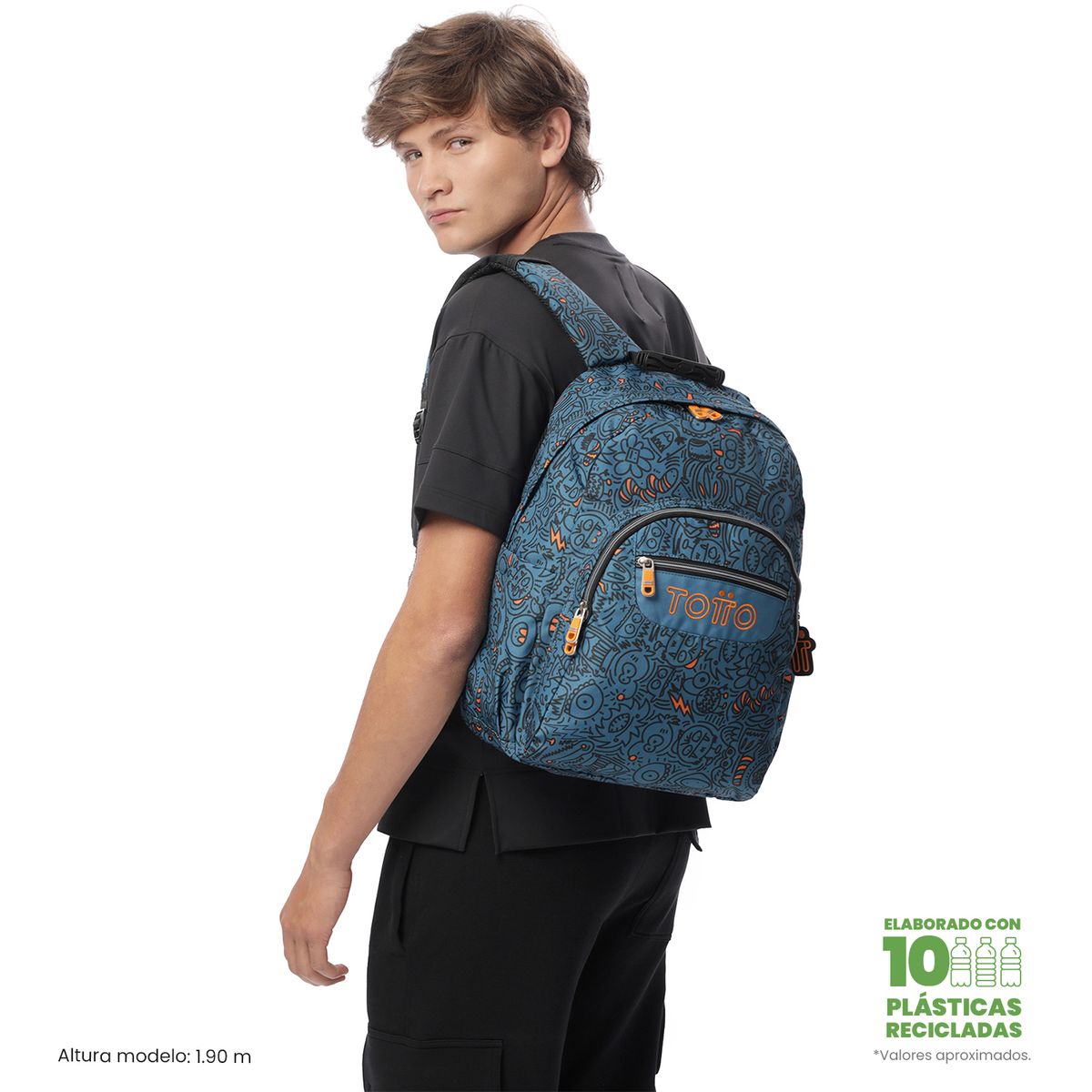 TOTTO - Mochila Escolar Notebook 14 Acuarela Azul  Totto