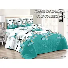 GENERICO - Cobertor tipo Quilts de Verano + Juego de Sabanas 2 plazas