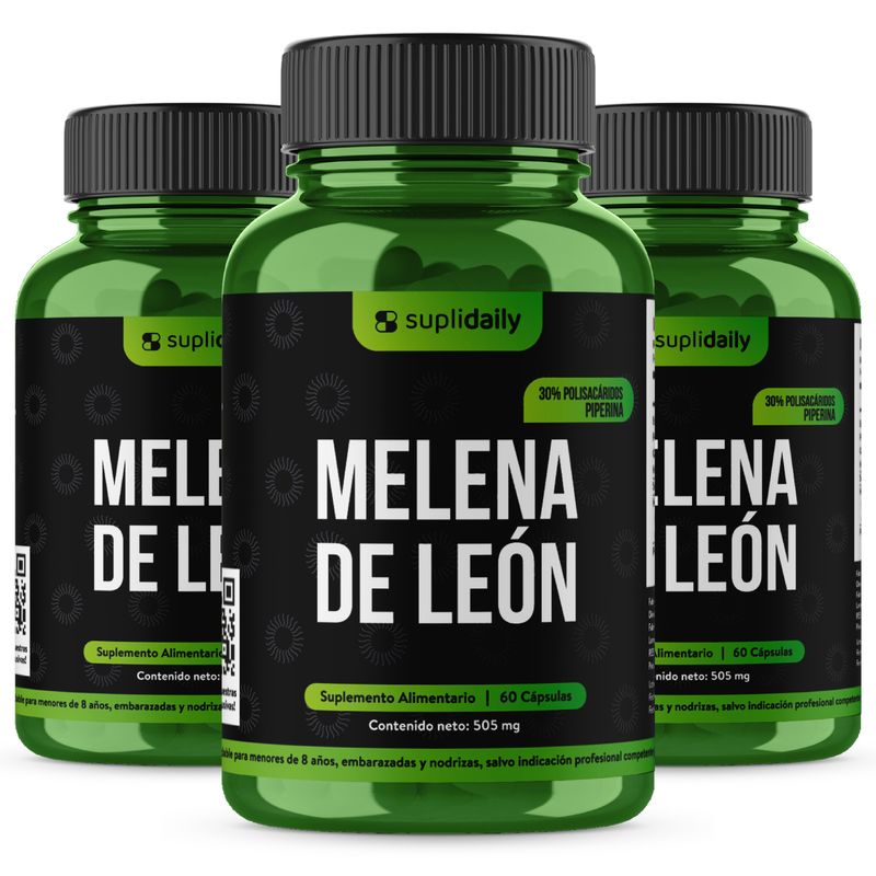 SUPLIDAILY - Melena de León 180 Cáp Suplemento Natural Premium Pack X3