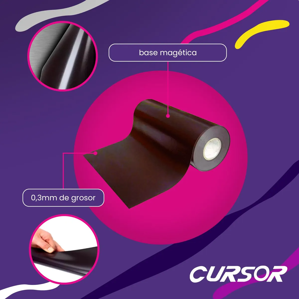 CURSOR - Lámina Iman Rollo Magnético Base Café 03mm 061 Cm X1 Metro