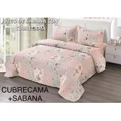 GENERICO - Cobertor tipo Quilts de Verano + Juego de sabanas 2 plazas