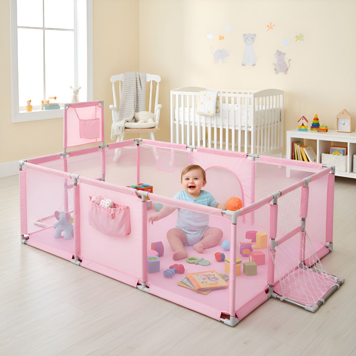HOMEBRANDT - Corral Infantil Nubo Juegos Malla Tela Oxford 180x120cm Rosa