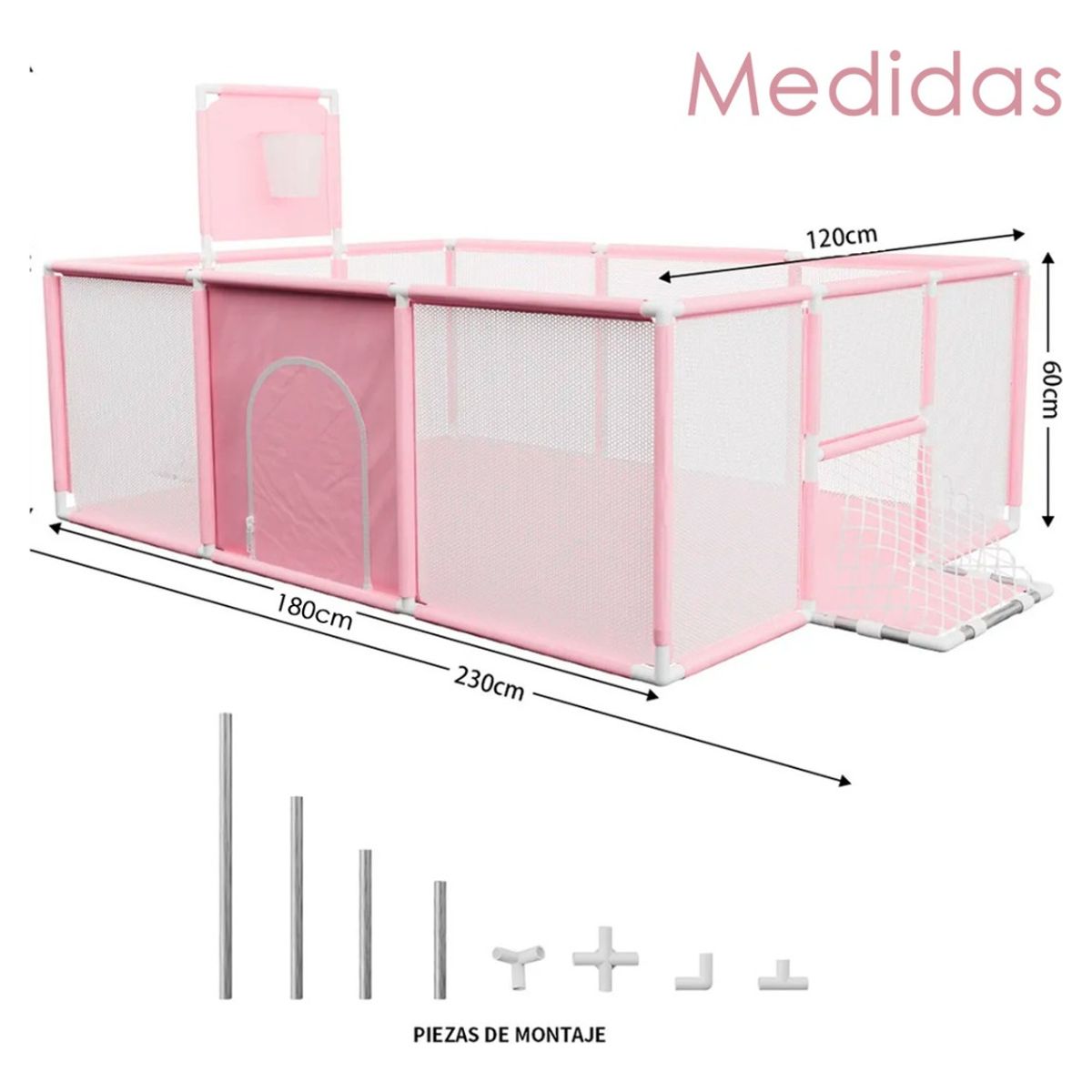 HOMEBRANDT - Corral Infantil Nubo Juegos Malla Tela Oxford 180x120cm Rosa