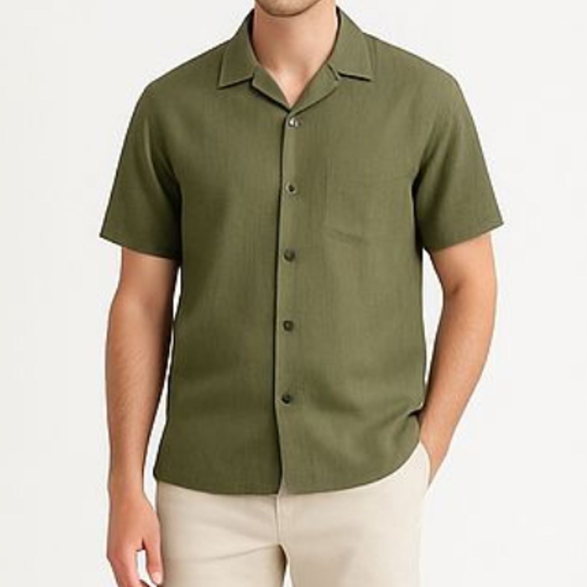 XPRESS RECHARGE - Camisa negra de lino para hombre manga corta de alta calidad