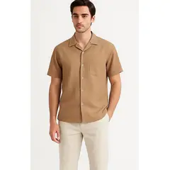 XPRESS RECHARGE - Camisa negra de lino para hombre manga corta de alta calidad