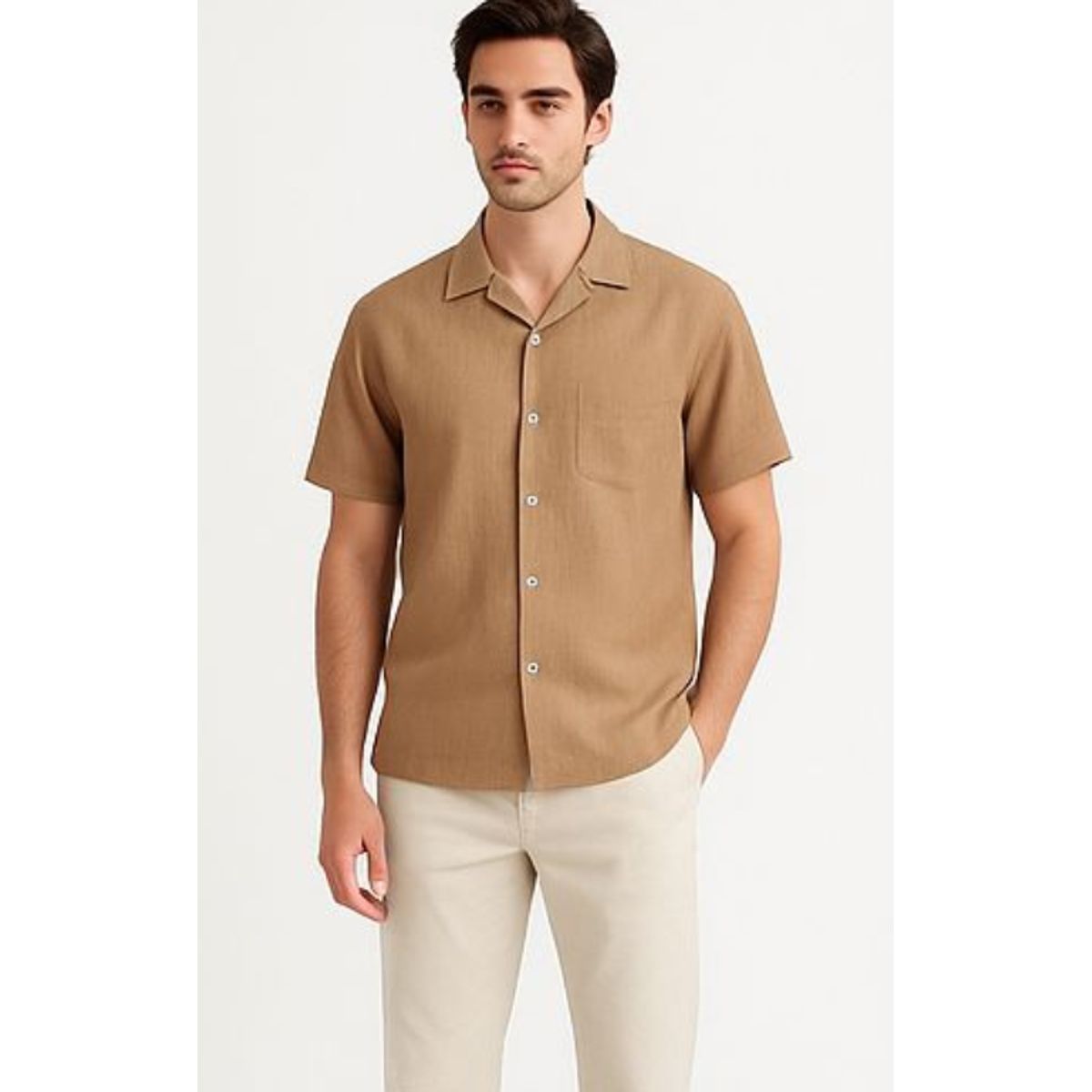 XPRESS RECHARGE - Camisa negra de lino para hombre manga corta de alta calidad