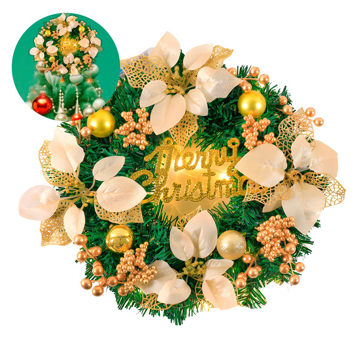 GENERICO - Guirnalda Feliz Navidad Decoración de Hogar Puertas 40 cm Verde